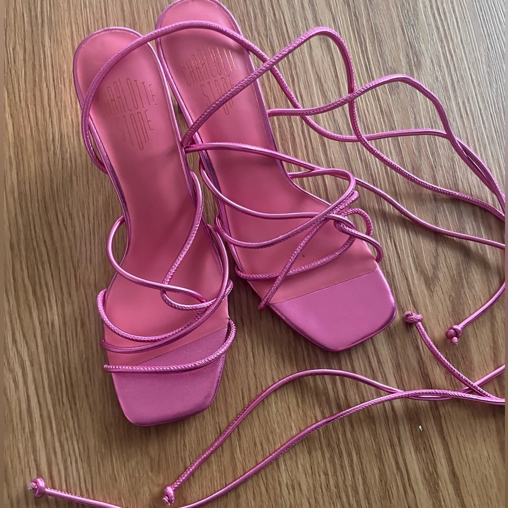 Charlotte Stone Aurora heels, with ties to wrap around ankles